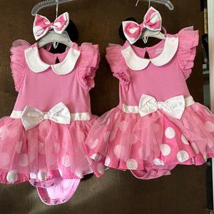 Minnie Mouse Costume (2) with bow & mouse ears on head band.  Size 12-18 months.